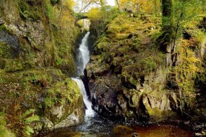 View of Aira Force Waterfall as it tumbles down into Aira Beck
